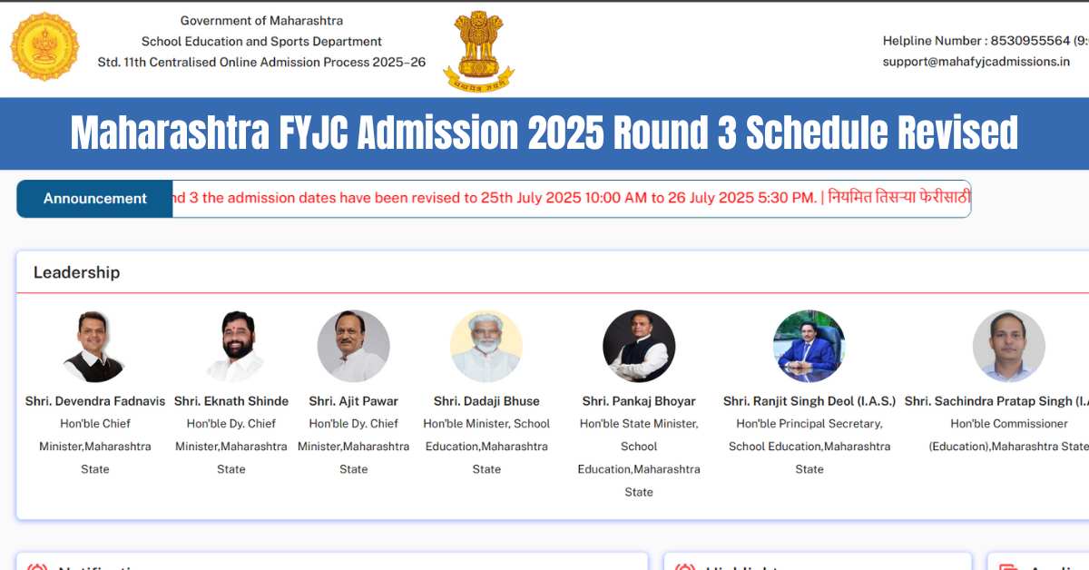 Maharashtra FYJC Admission 2025 Round 3 Schedule Revised; Check Important Dates at mahafyjcadmissions.in